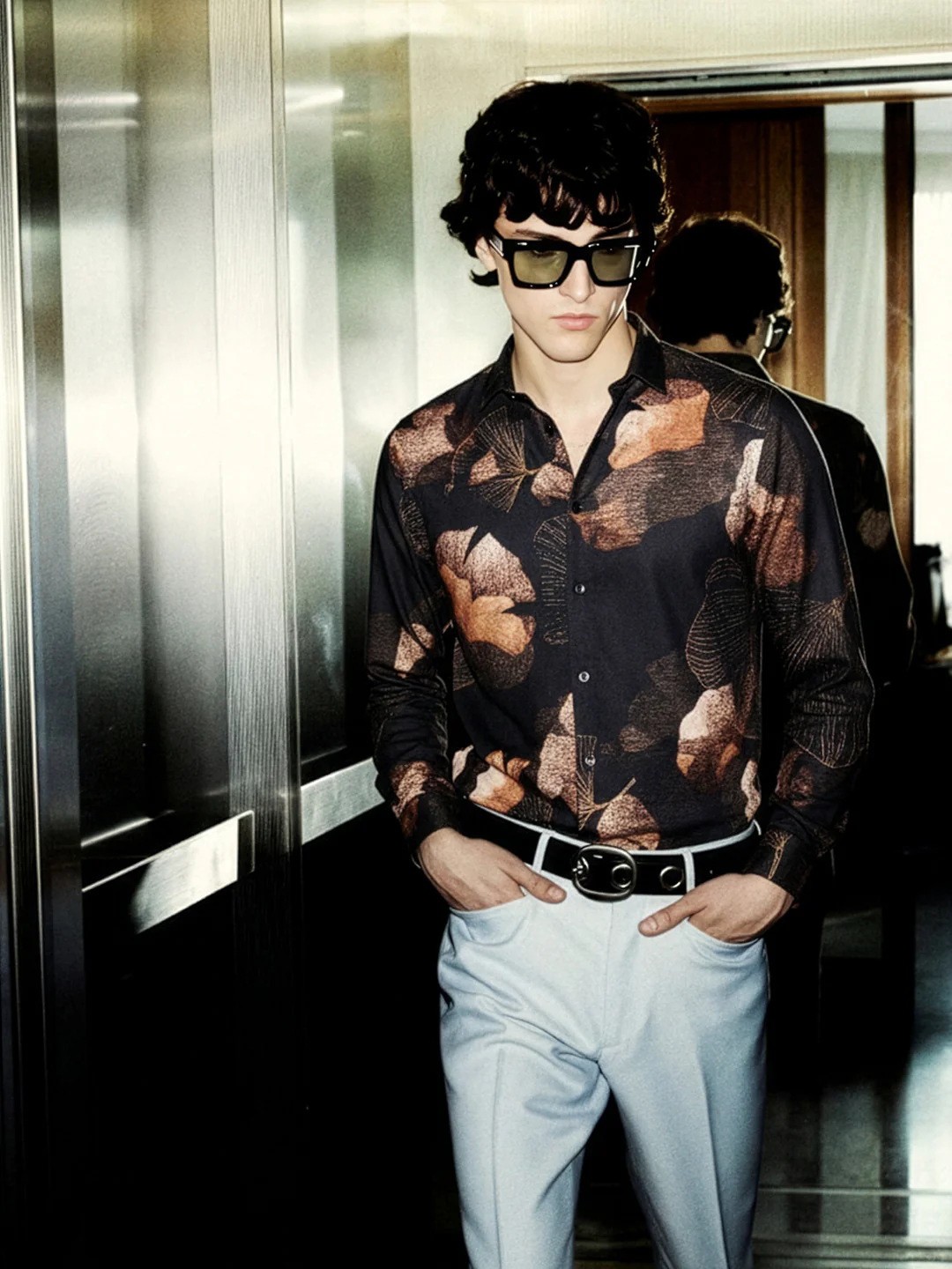 Men's Black Slim Fit Printed Party Wear Shirt