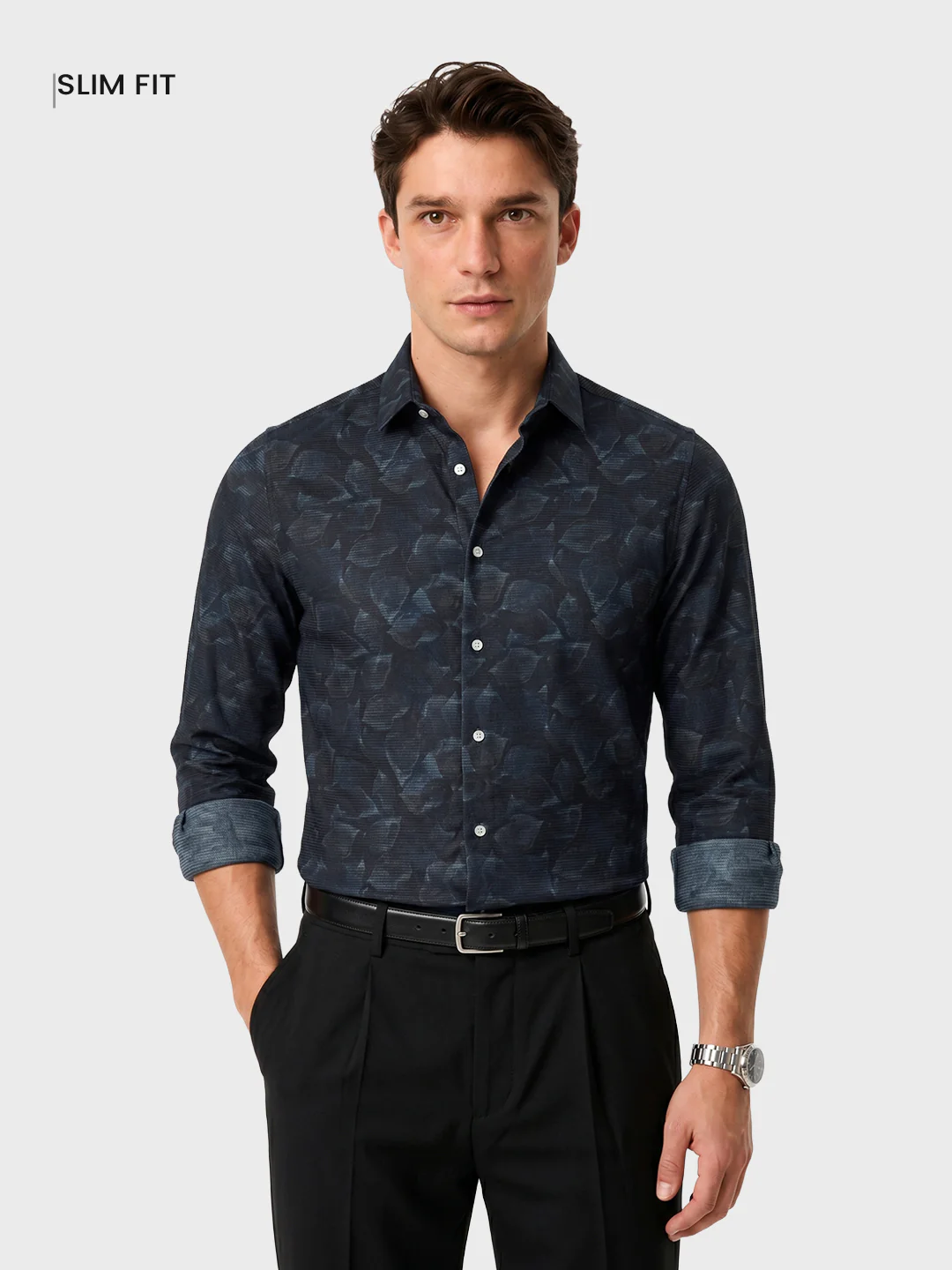 Men's Black Slim Fit Printed Party Wear Shirt - Image 2