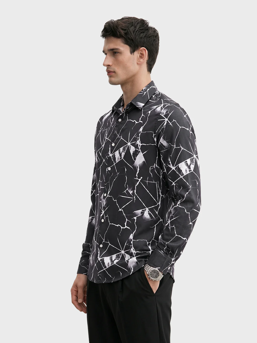 Men's Black Slim Fit Printed Party Wear Shirt - Image 4