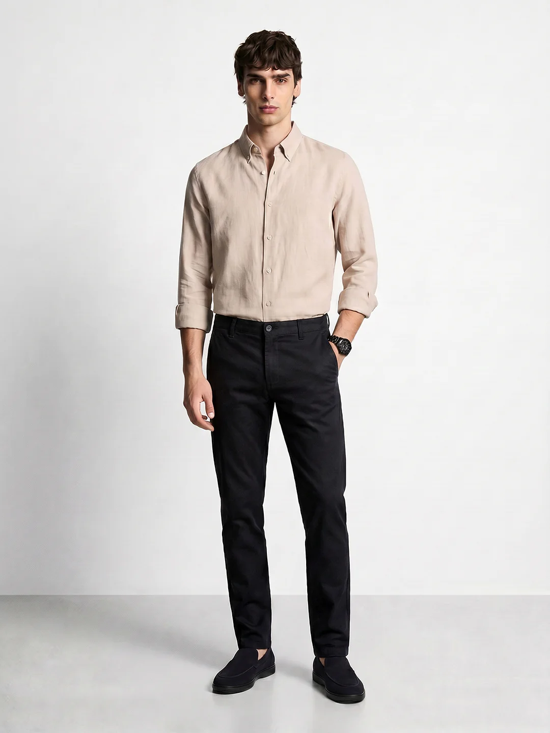 Men's Black Slim Fit Solid Casual Chinos - Image 6