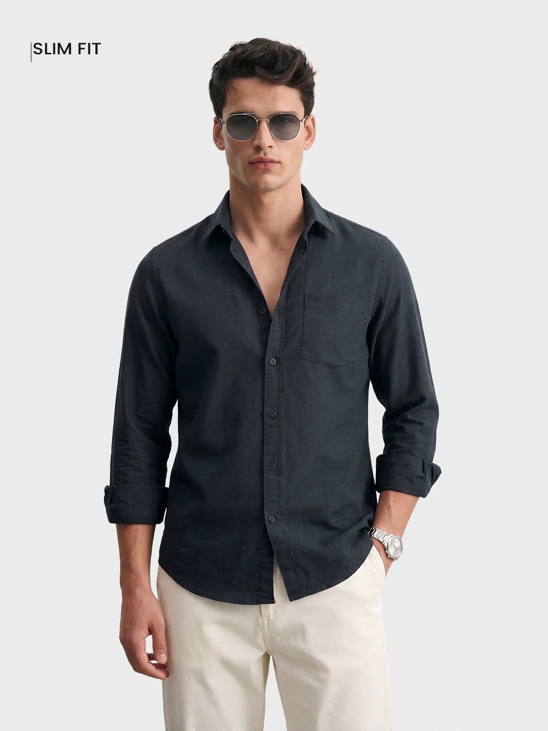 Men's Black Slim Fit Solid Casual Shirt - Image 2