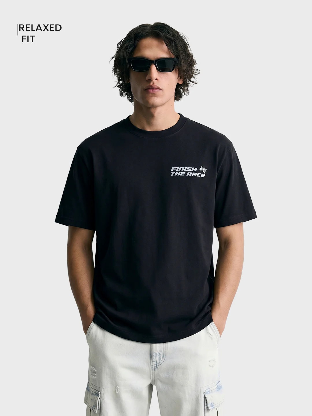 Men's Black Relaxed Fit Solid Casual T-Shirts - Image 2