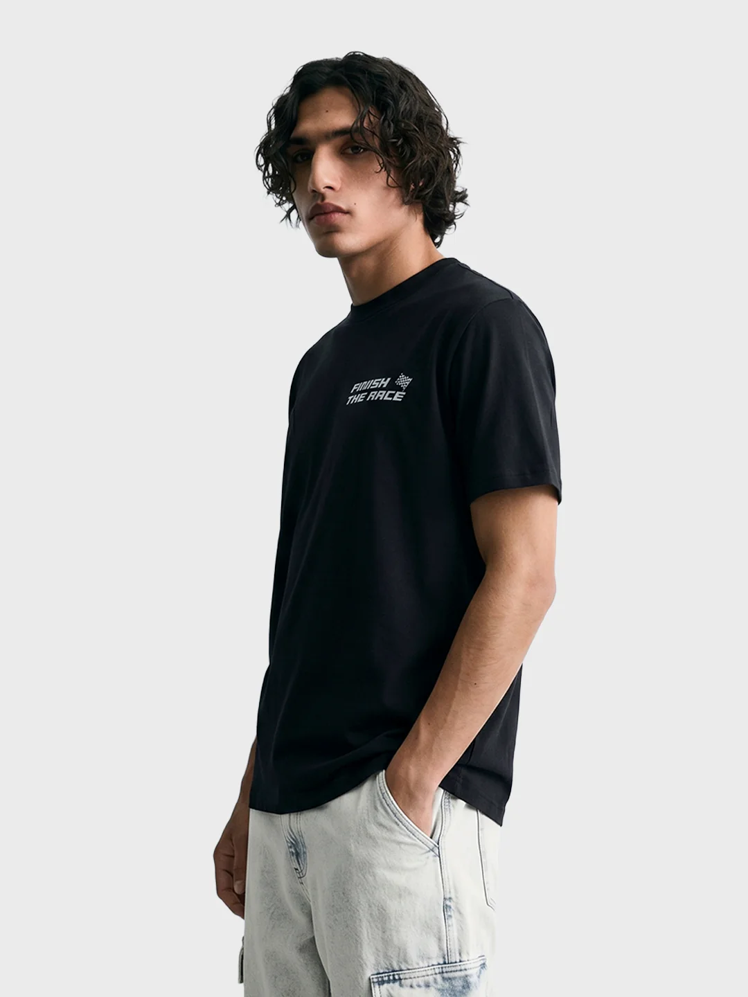 Men's Black Relaxed Fit Solid Casual T-Shirts - Image 4