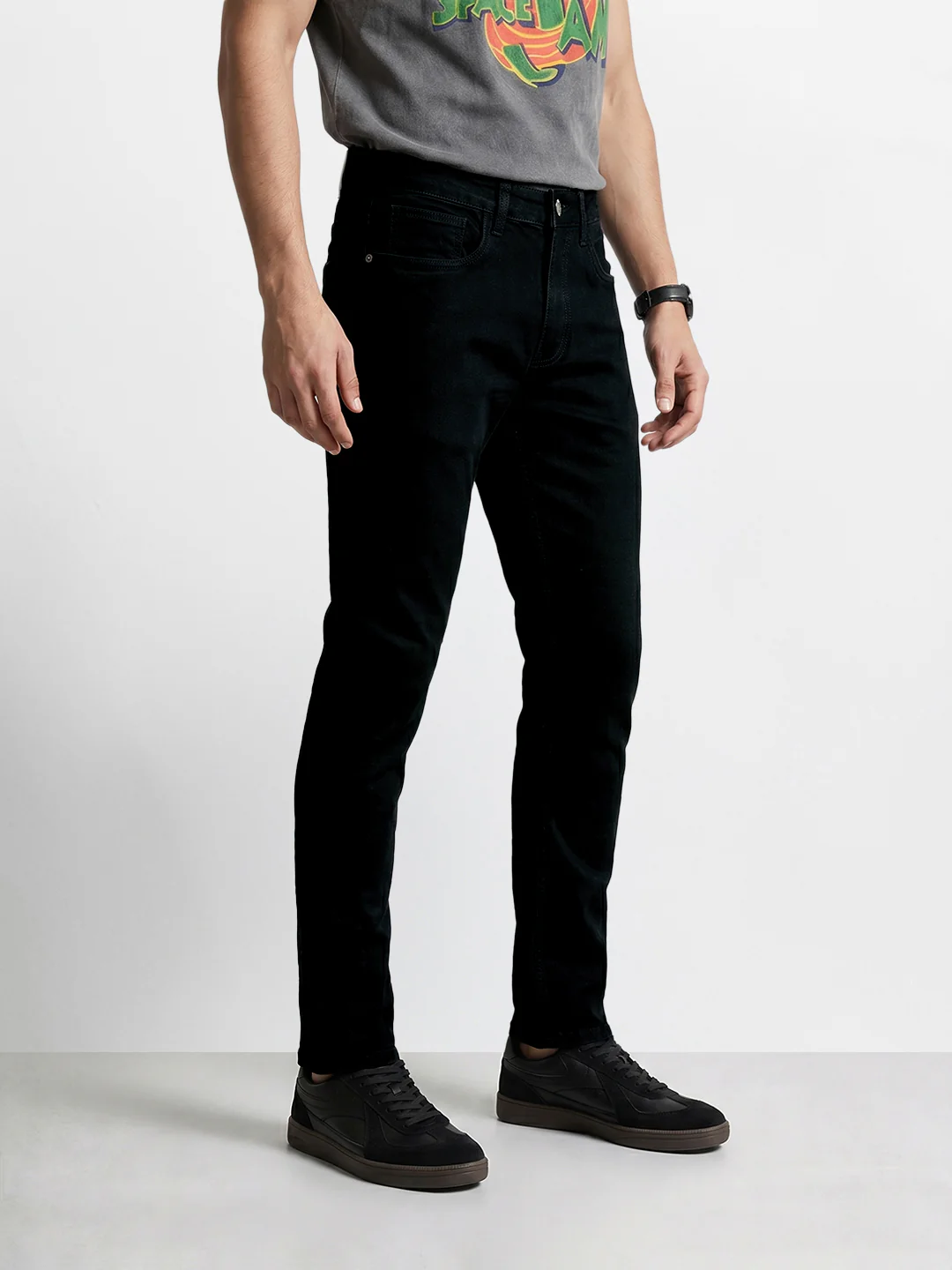 Men's Black Slim Fit Solid Casual Jeans - Image 4