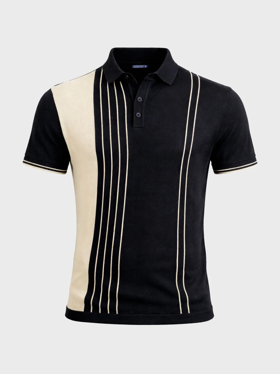 Men's Black Slim Fit Striped Casual Polo T-Shirt - Image 6