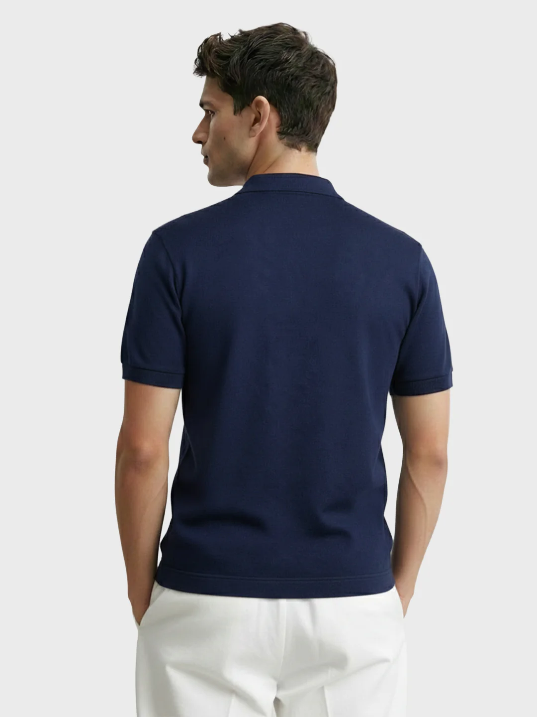 Men's Navy Blue Slim Fit Striped Flat Knit Polo T-Shirt - Image 4