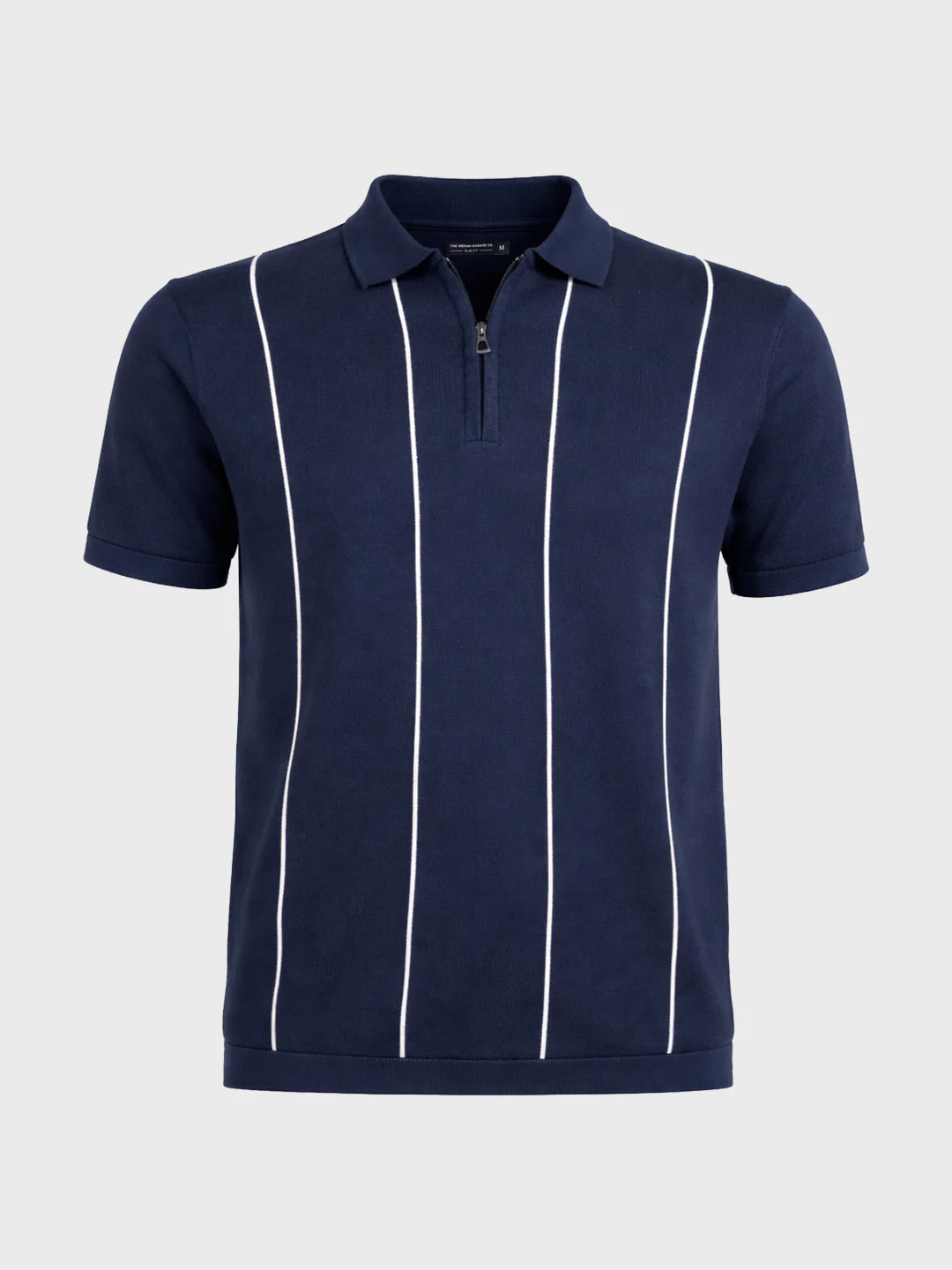 Men's Navy Blue Slim Fit Striped Flat Knit Polo T-Shirt - Image 5