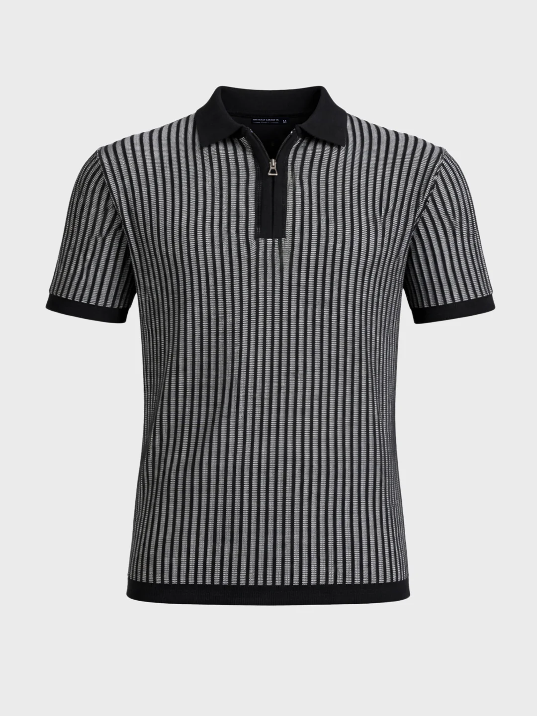 Men's Black Slim Fit Striped Casual Polo T-Shirt - Image 6