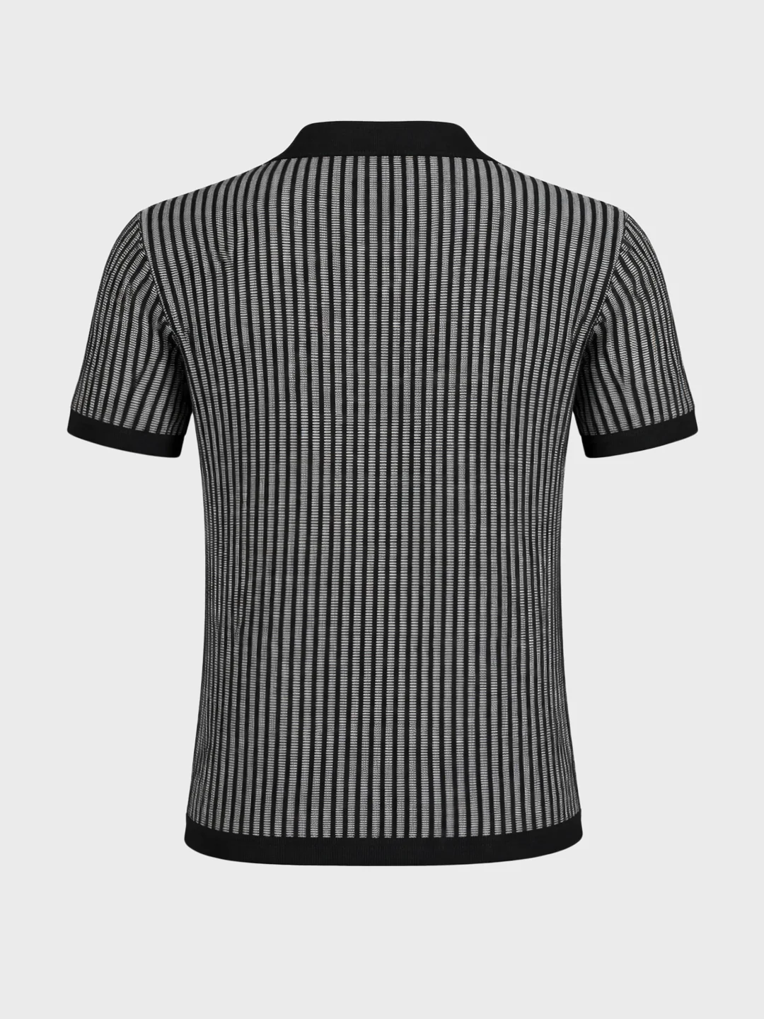 Men's Black Slim Fit Striped Casual Polo T-Shirt - Image 7