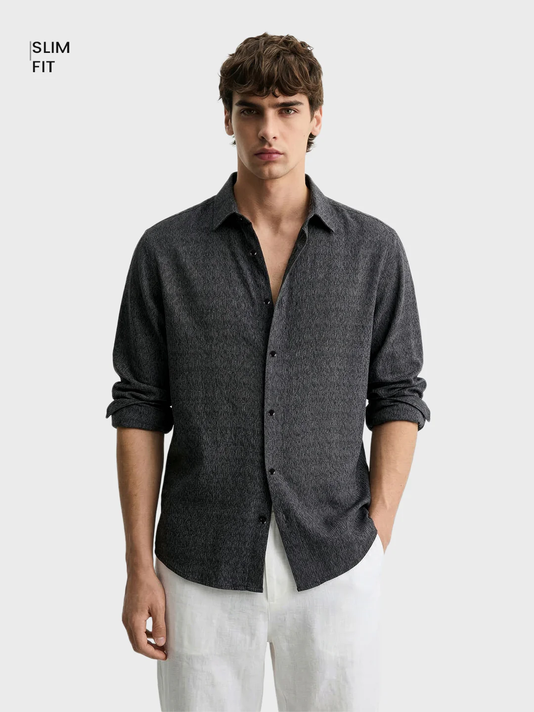 Men's Black Oversized Fit Textured Casual Shirt - Image 2