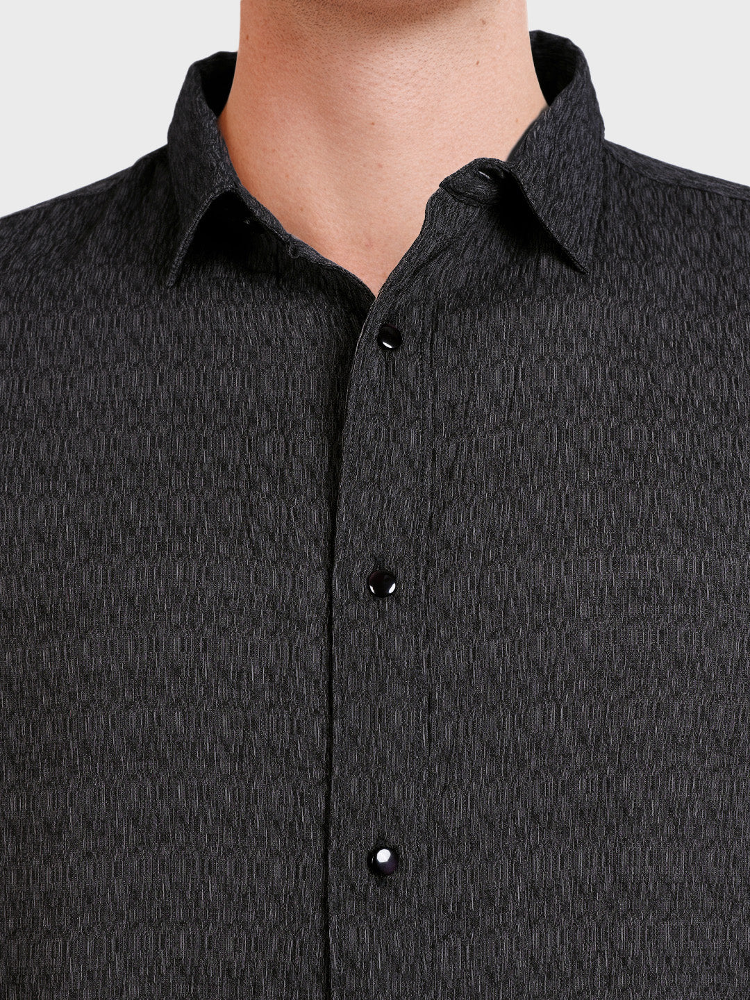Men's Black Oversized Fit Textured Casual Shirt - Image 3
