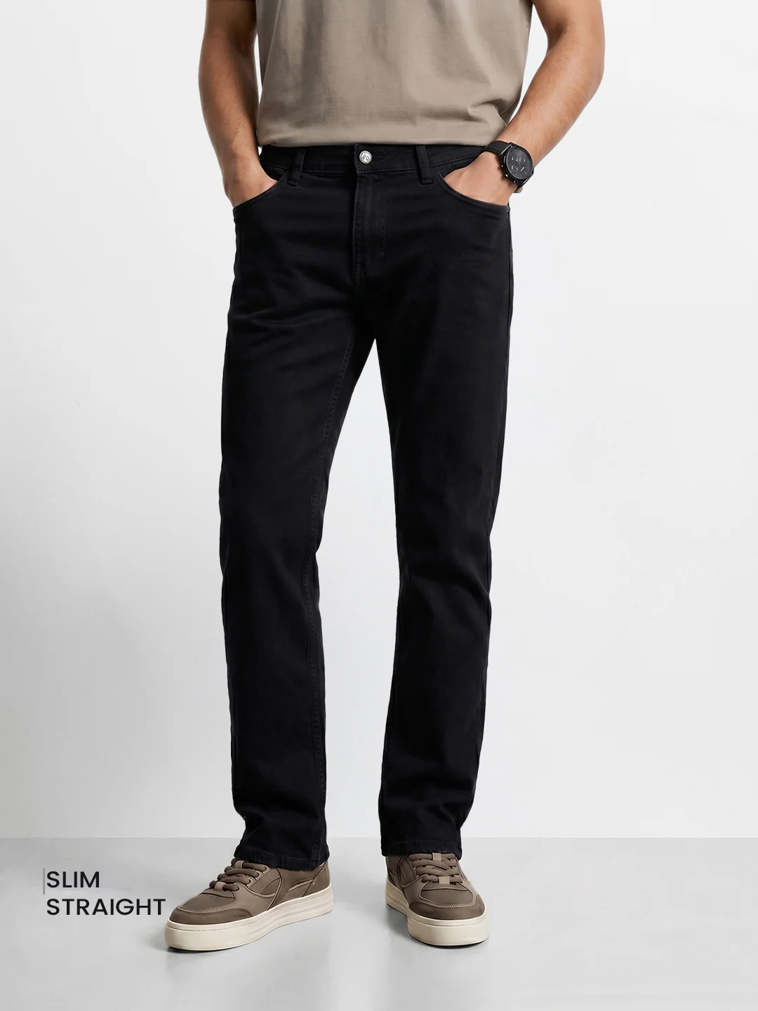 Men's Black Slim Straight Fit Solid Casual Jeans - Image 2