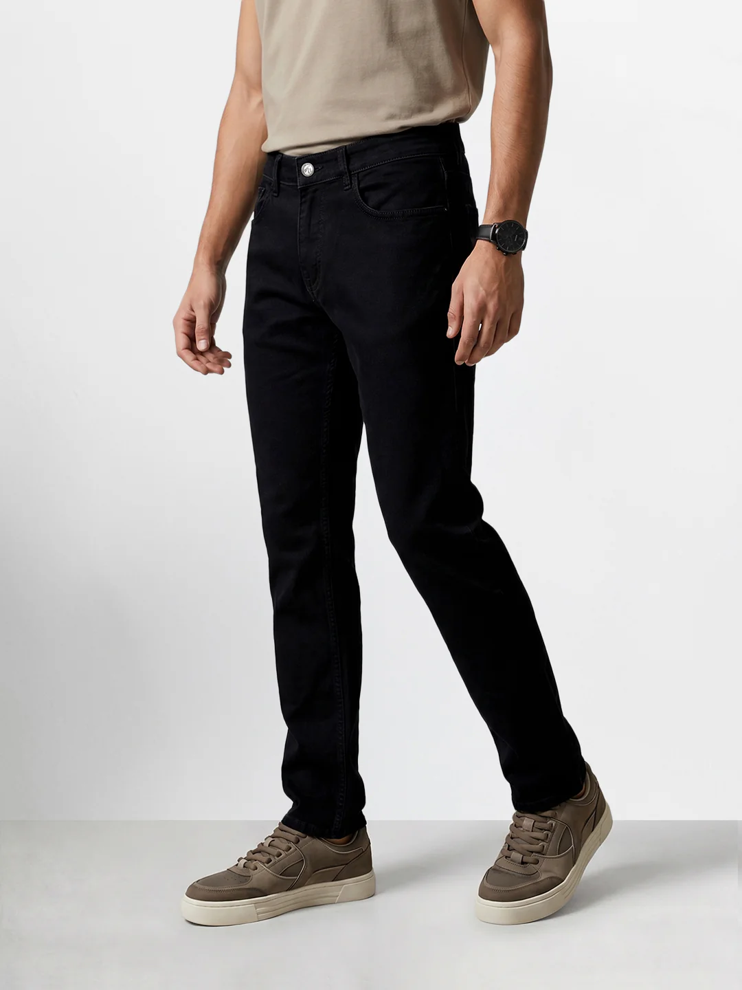 Men's Black Slim Straight Fit Solid Casual Jeans - Image 4