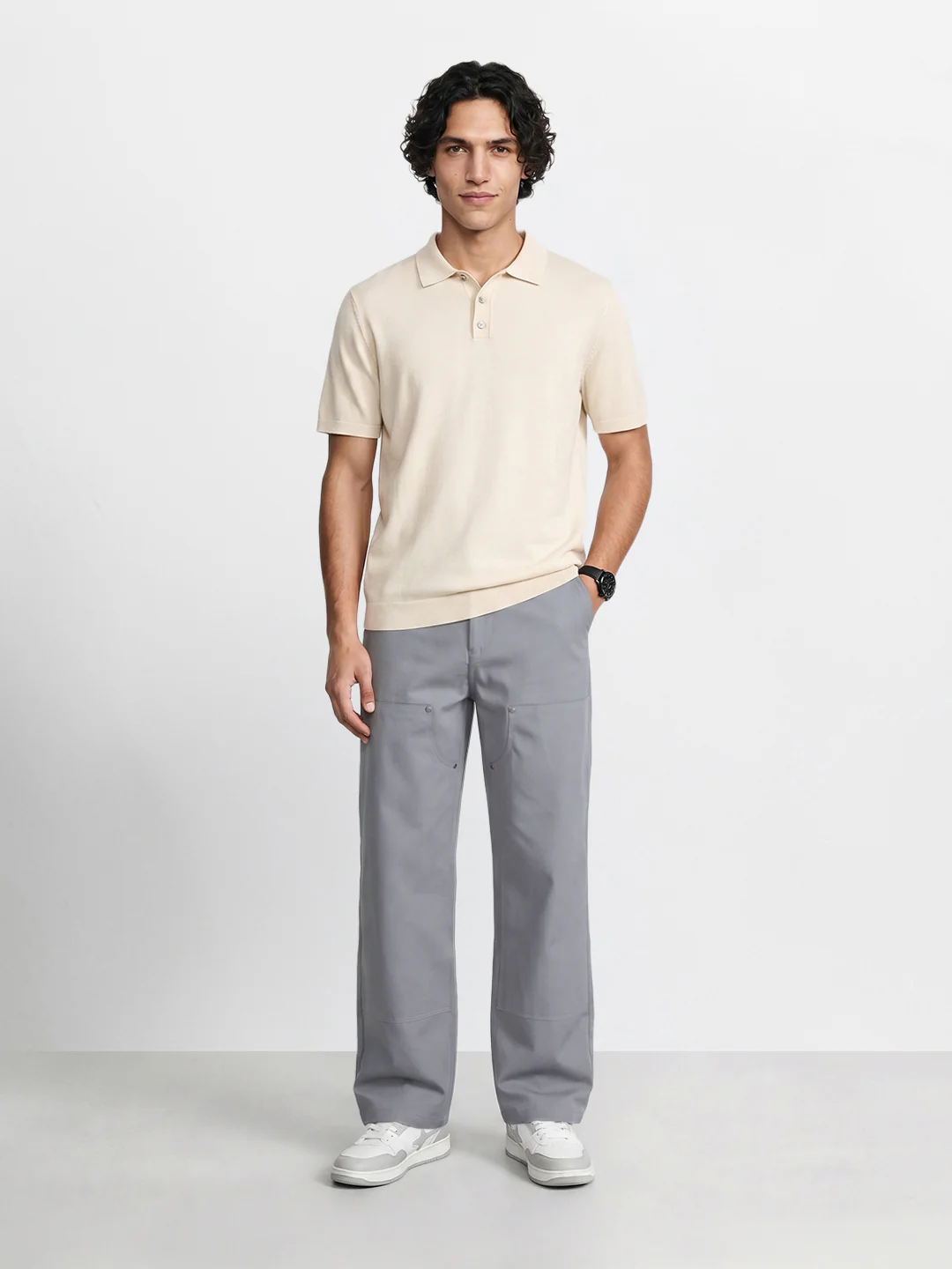 Men's Grey Baggy Fit Solid Utility Trousers - Image 6