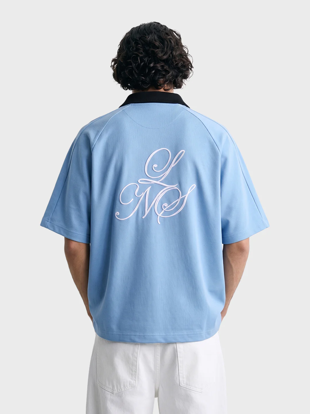 Men's Blue Boxy Fit Embroided Casual Shirt - Image 5