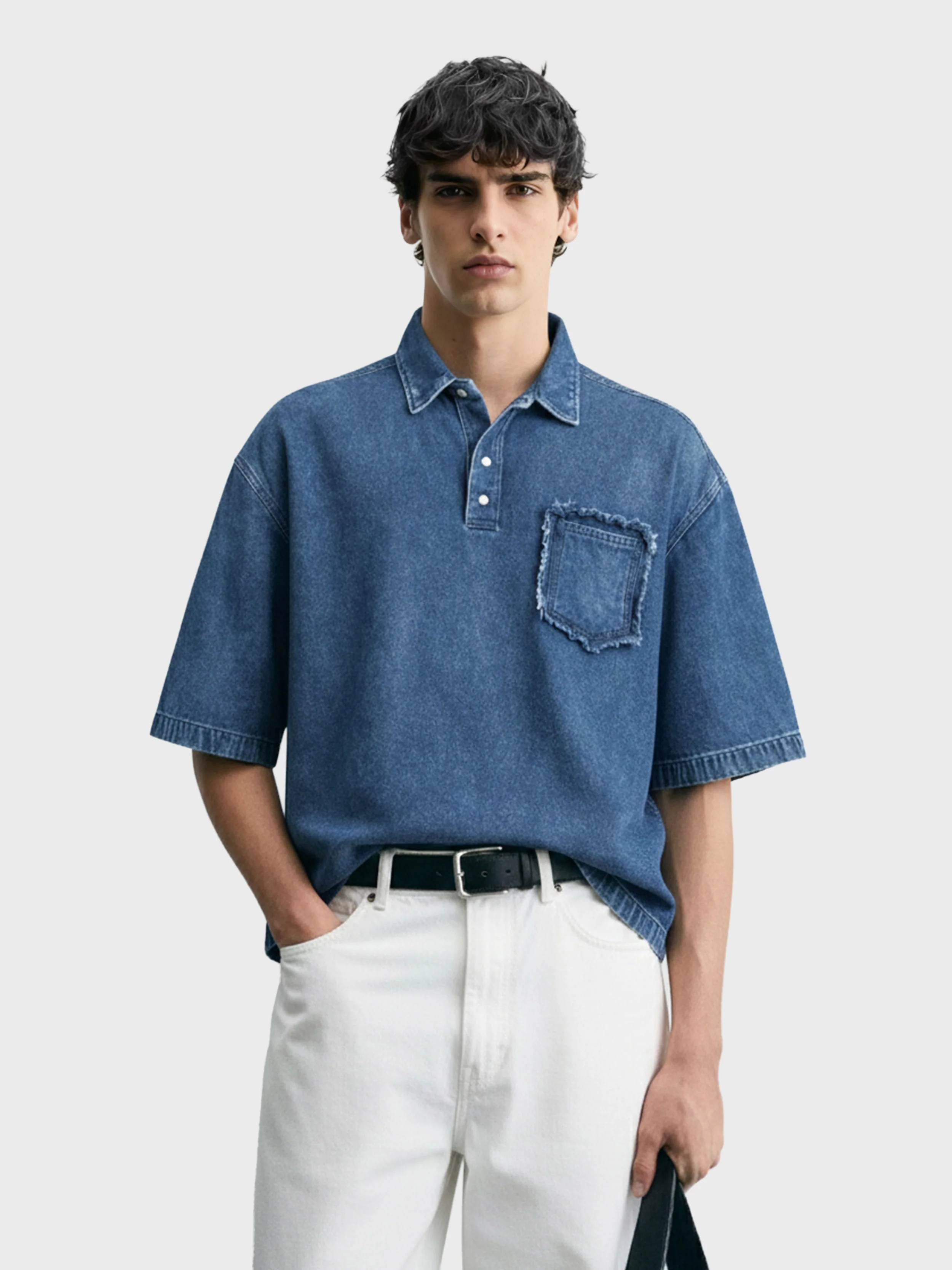 Men's Blue Boxy Fit Solid Retro T-Shirt