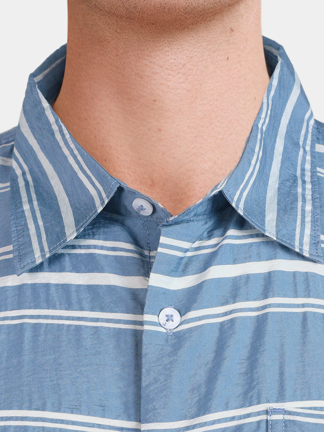 Men's Blue Boxy Fit Striped Resort Wear Shirt - Image 3