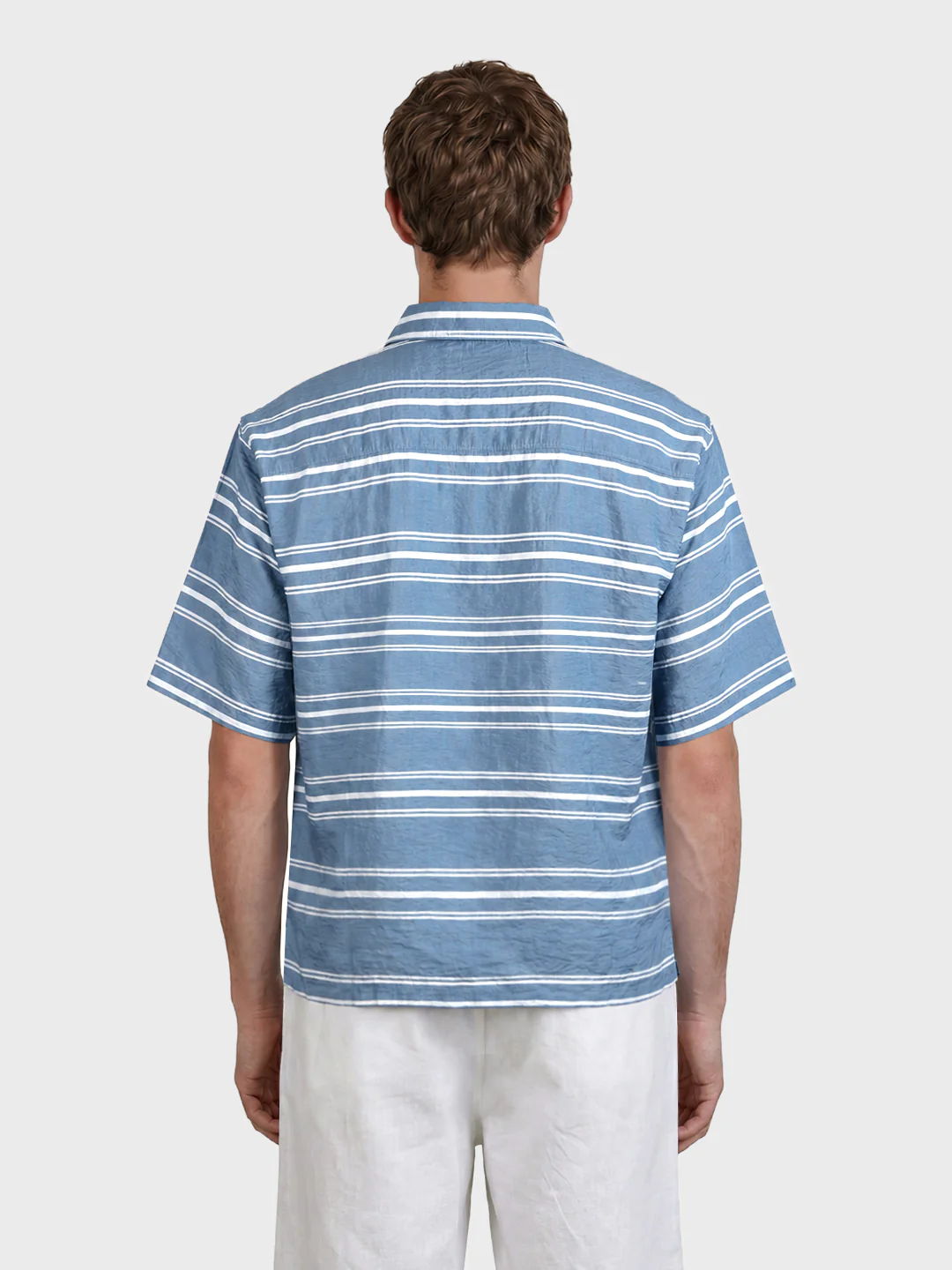 Men's Blue Boxy Fit Striped Resort Wear Shirt - Image 5