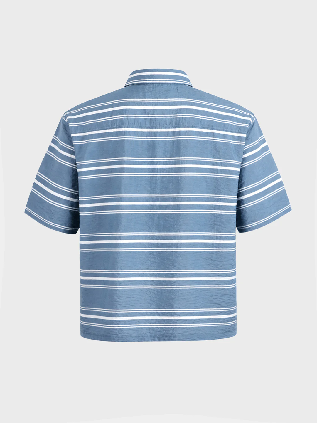 Men's Blue Boxy Fit Striped Resort Wear Shirt - Image 7
