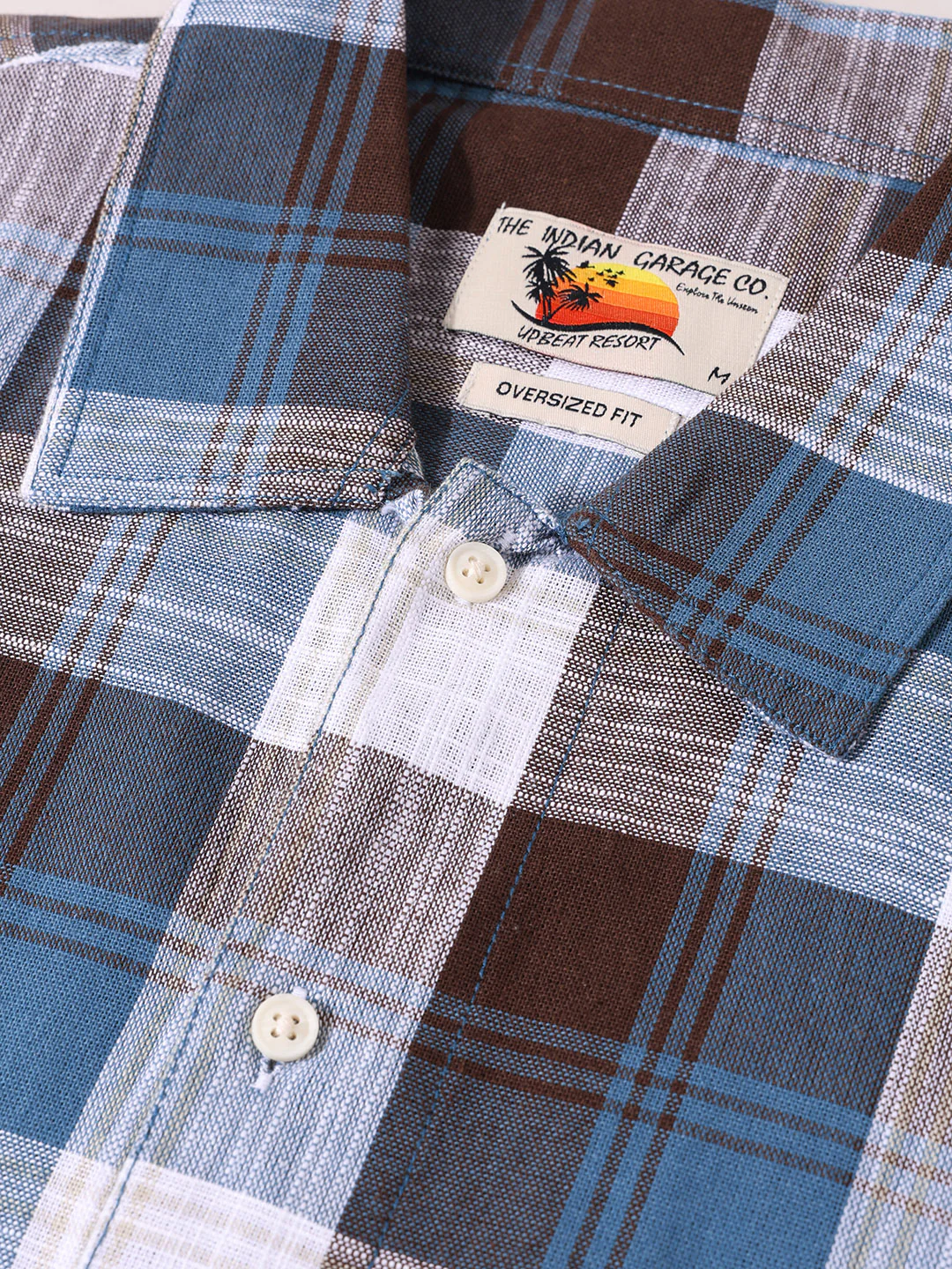 Men's Blue Oversized Fit Embroidered Resort Wear Shirt - Image 3