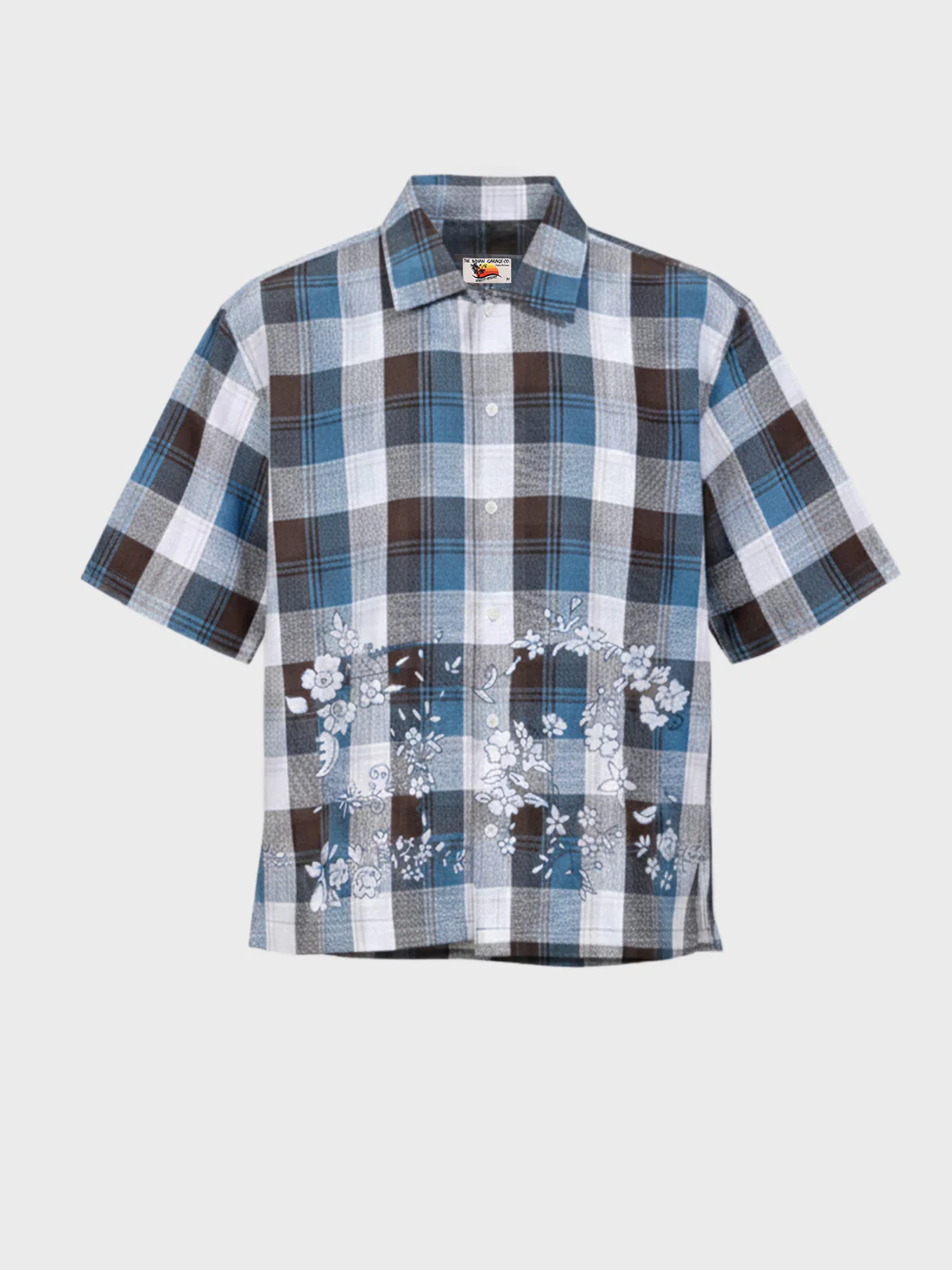 Men's Blue Oversized Fit Embroidered Resort Wear Shirt - Image 4