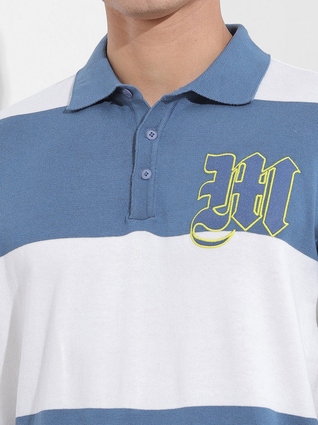 Men's Blue Oversized Fit Solid Flat Knit Polo T-Shirt - Image 3