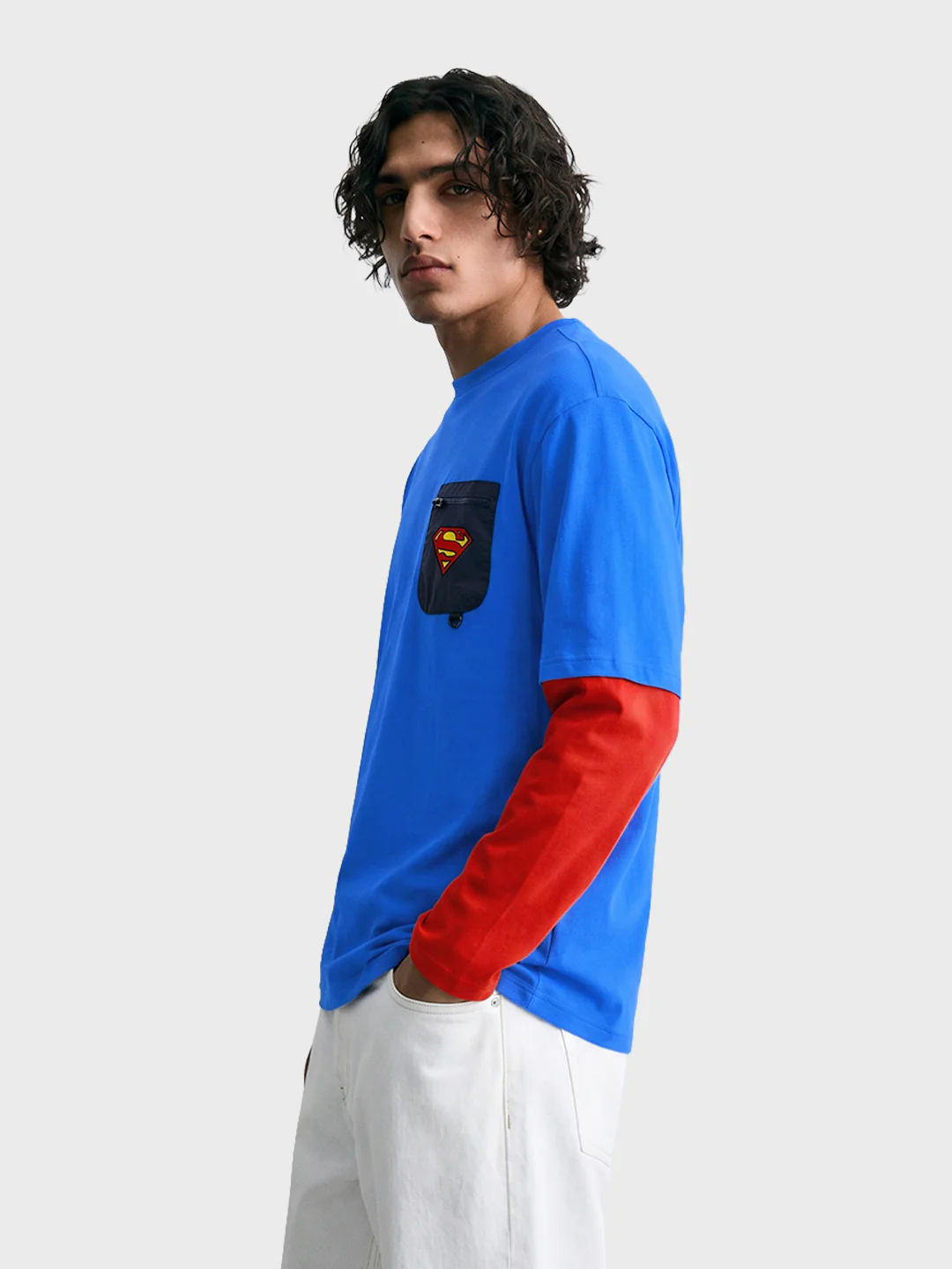Men's Blue Oversized Fit Super Man Character T-Shirt - Image 4