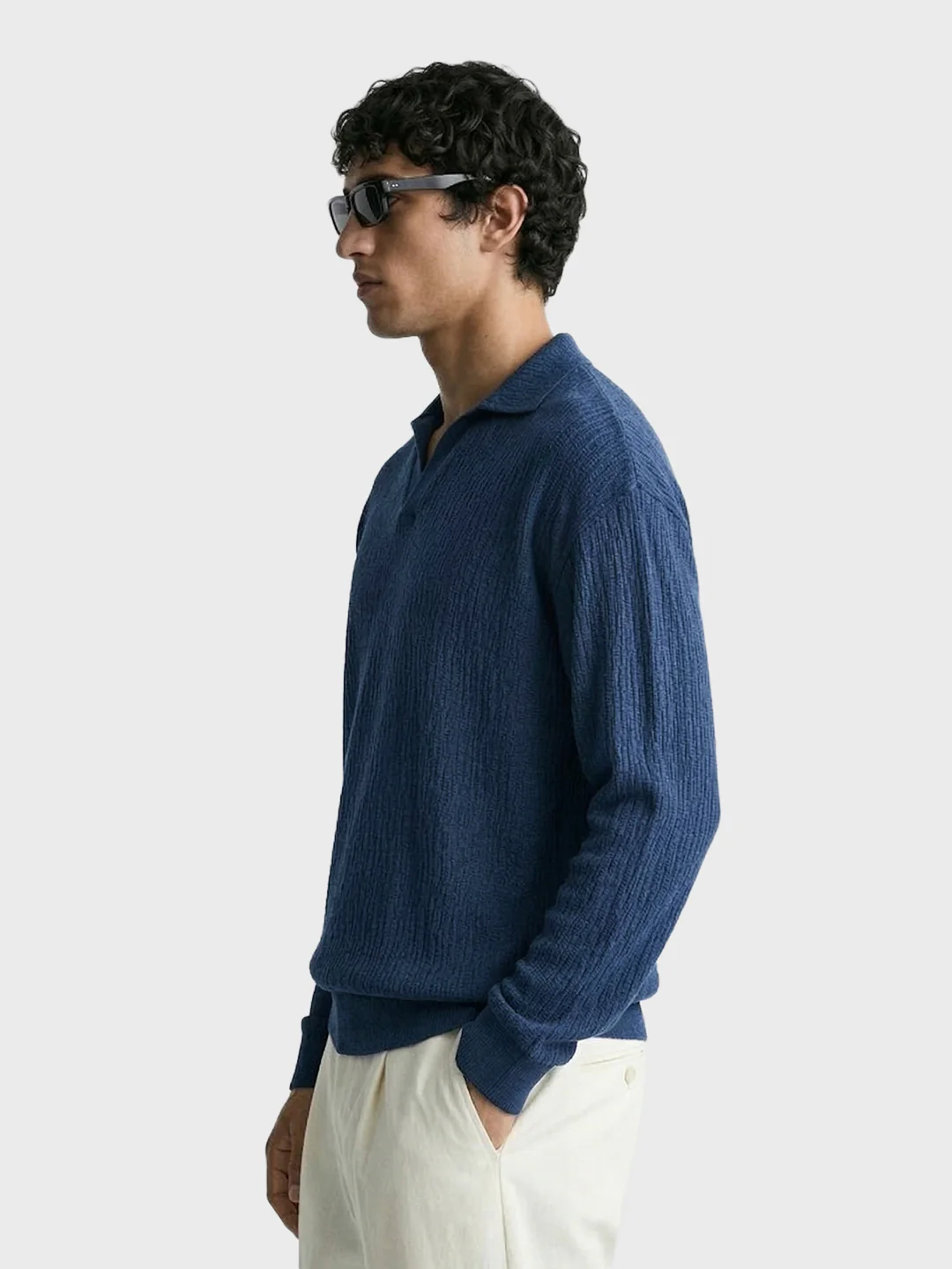 Men's Navy Blue Oversized Fit Textured Casual T-Shirts - Image 3