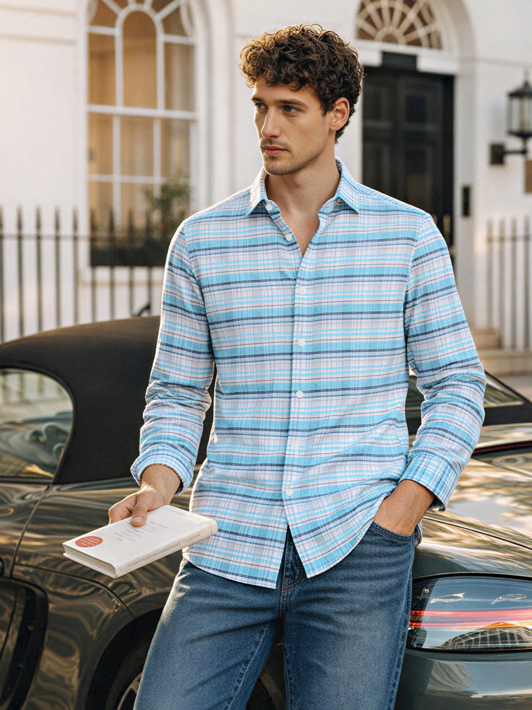 Men's Blue Regular Fit Checked Casual Shirt