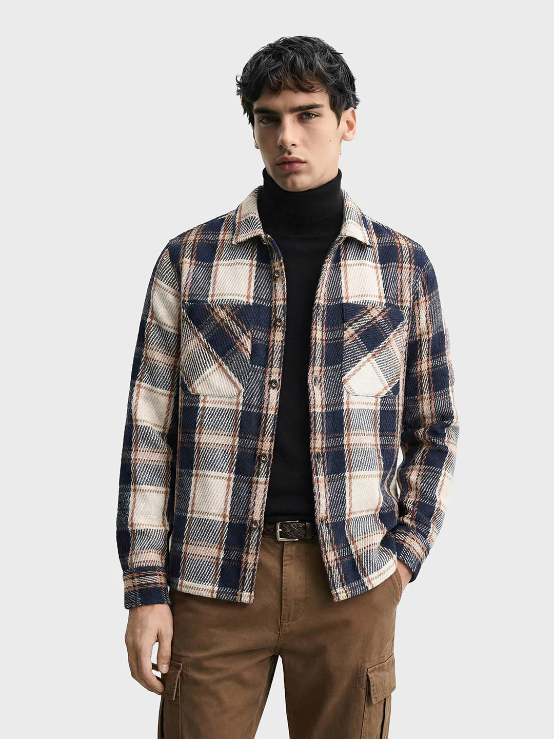 Men's Navy Blue Regular Fit Checked Casual Shirt