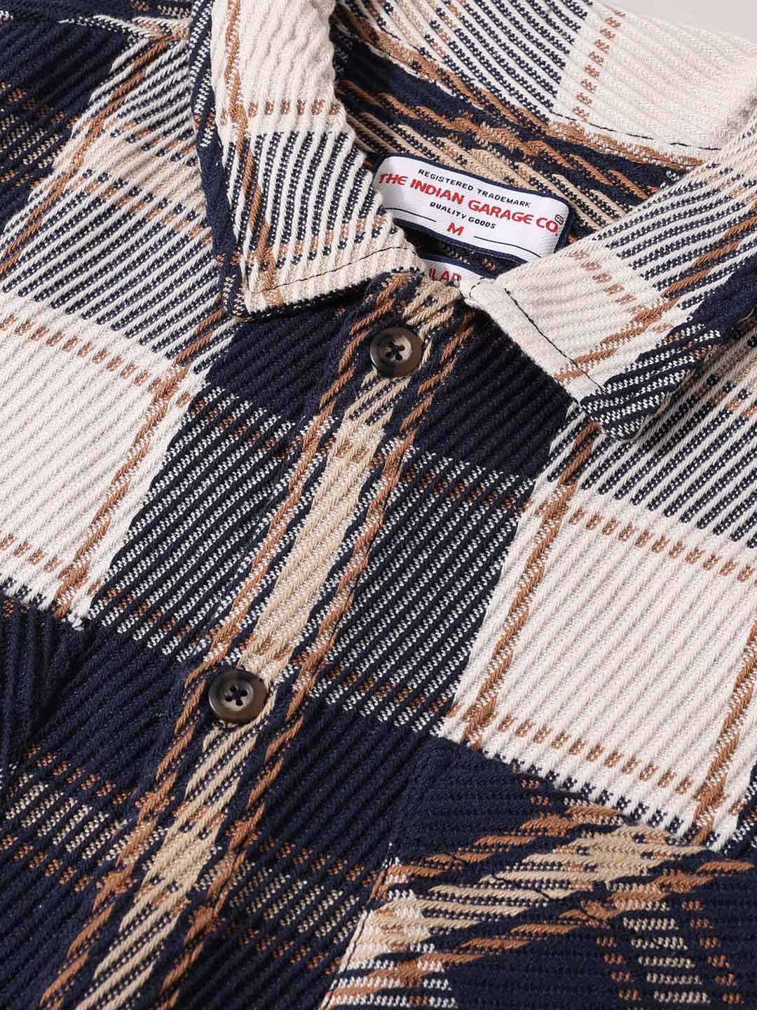 Men's Navy Blue Regular Fit Checked Casual Shirt - Image 3