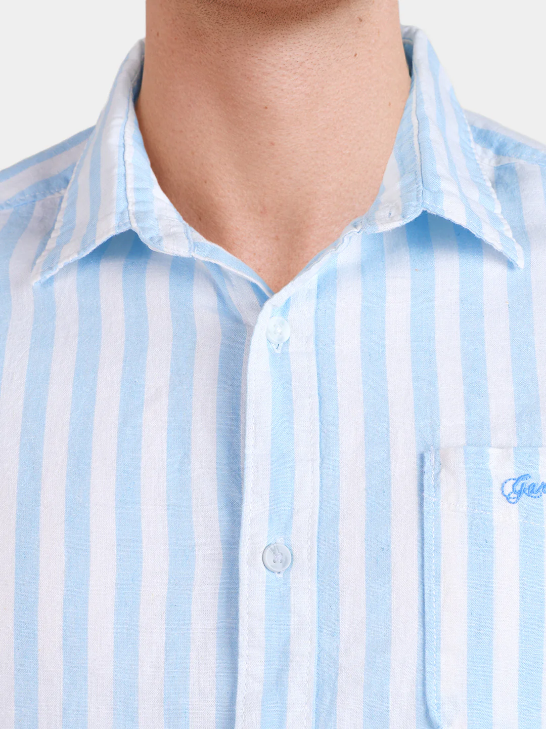 Men's Blue Regular Fit Embroidered Casual Shirt - Image 3