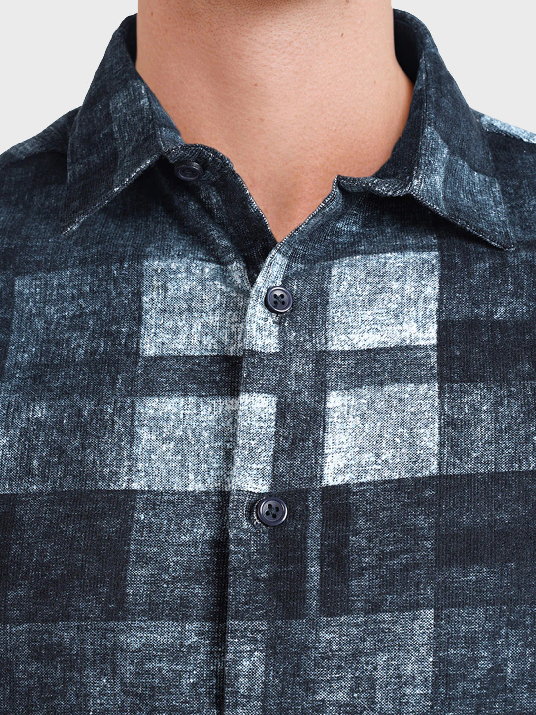 Men's Navy Blue Regular Fit Checkered Casual Shirt - Image 3