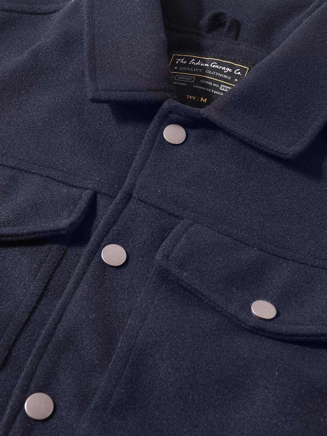 Men's Navy Blue Regular Fit Solid Casual Biker Jacket - Image 3