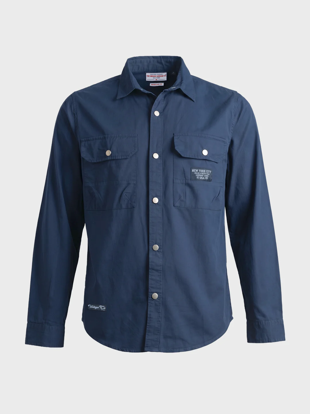 Men's Navy Blue Regular Fit Solid Casual Shirt - Image 5