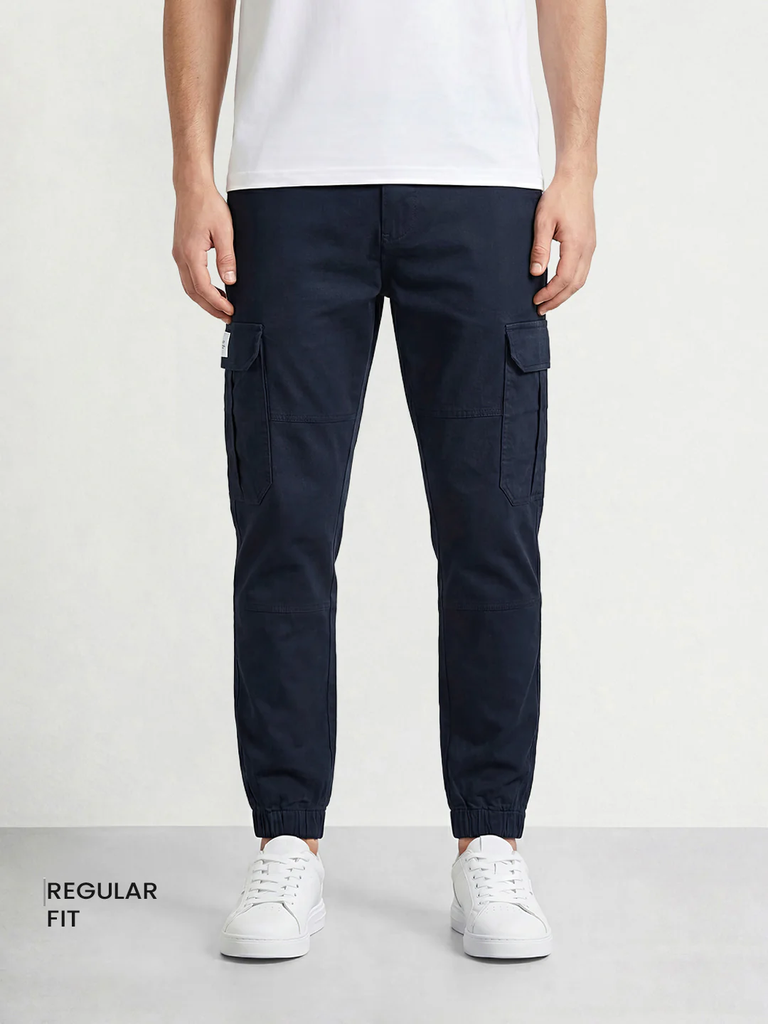 Men's Navy Blue Regular Fit Solid Utility Cargo