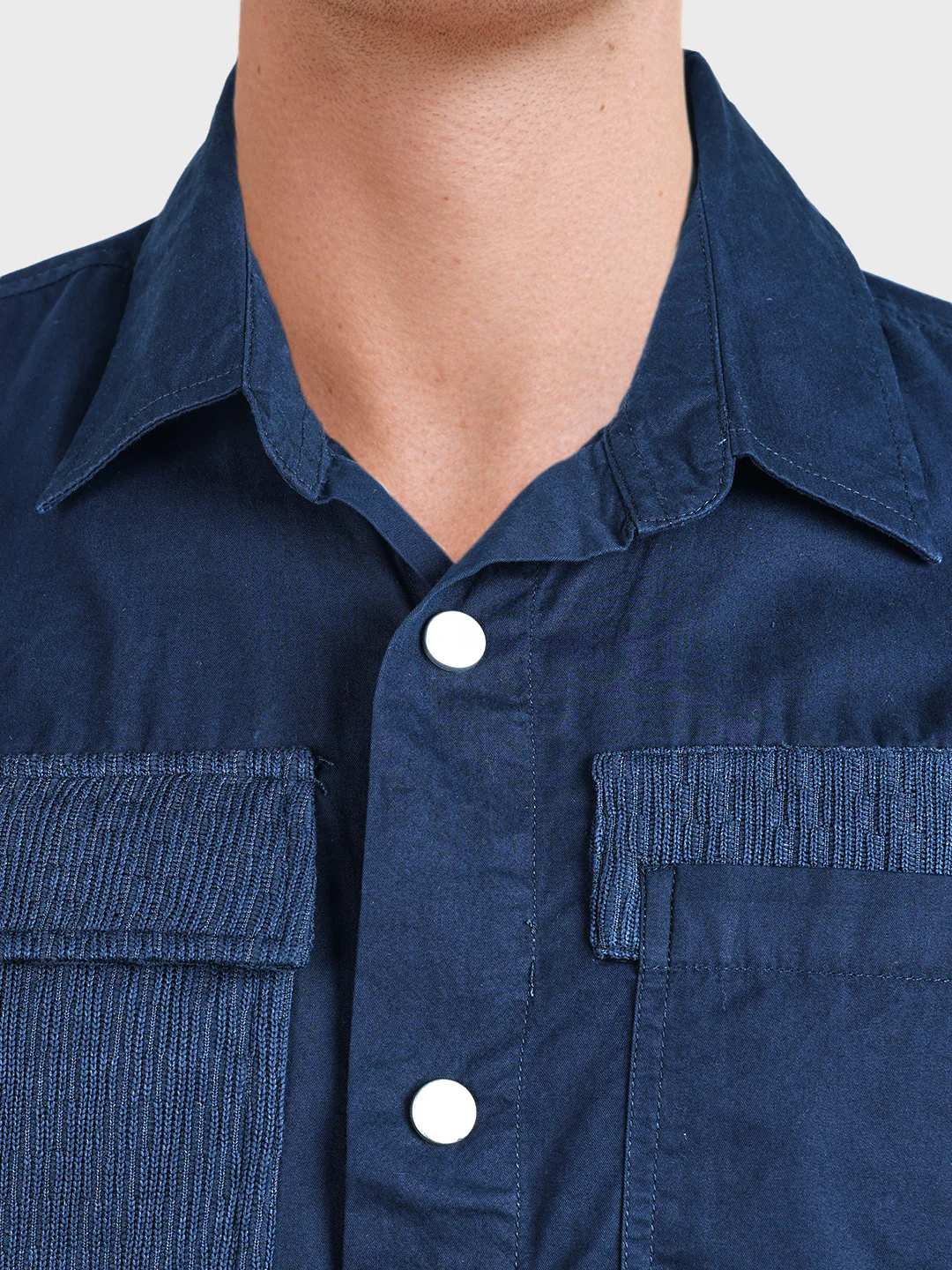 Men's Navy Blue Regular Fit Solid Utility Shirt - Image 7