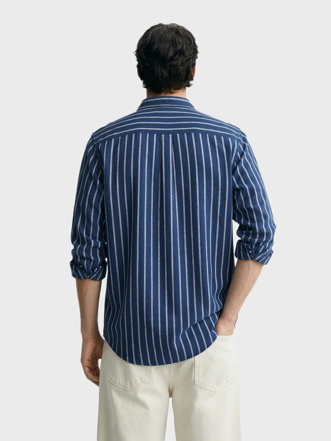 Men's Navy Blue Regular Fit Striped Casual Shirts - Image 5