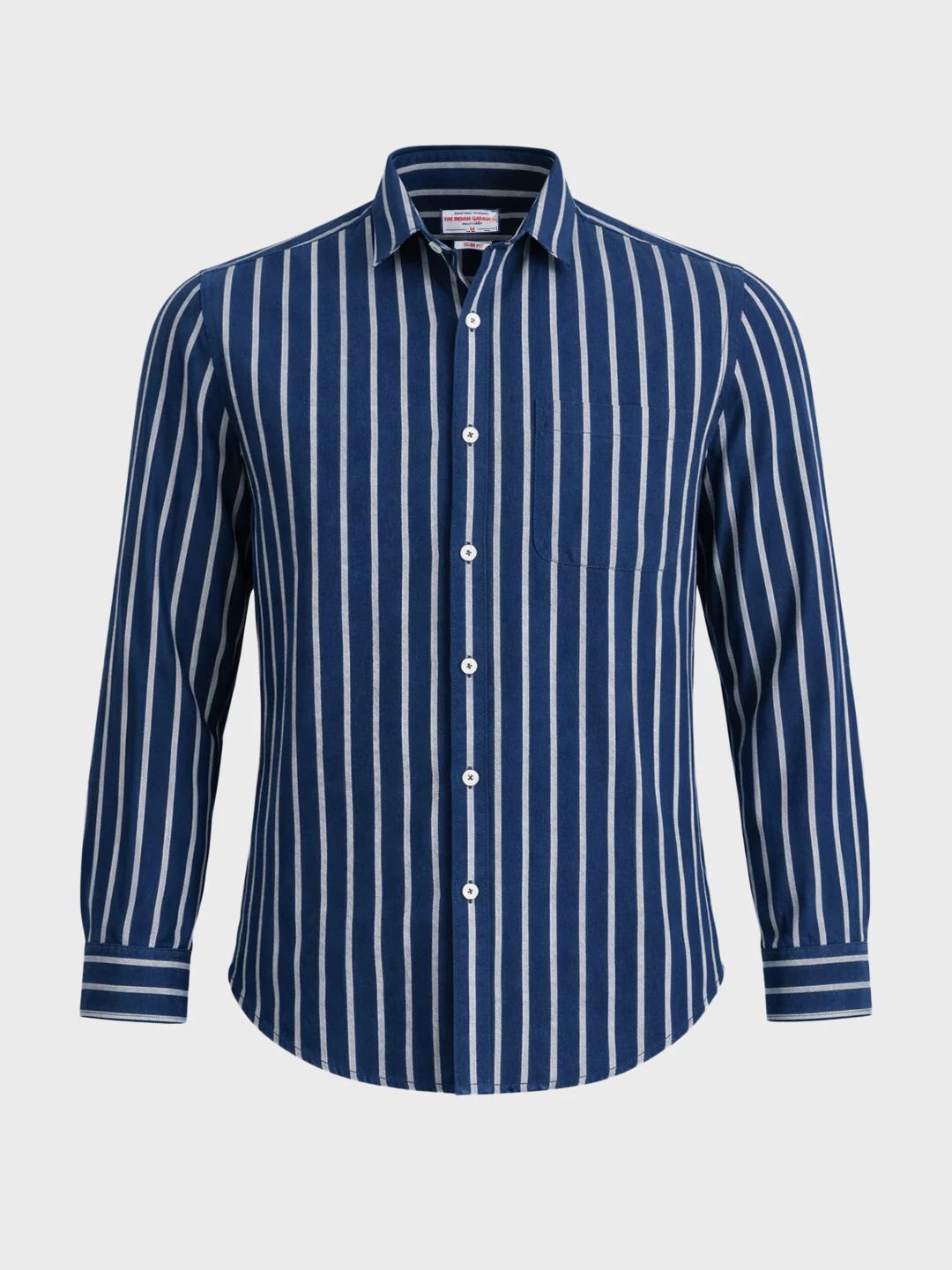Men's Navy Blue Regular Fit Striped Casual Shirts - Image 6