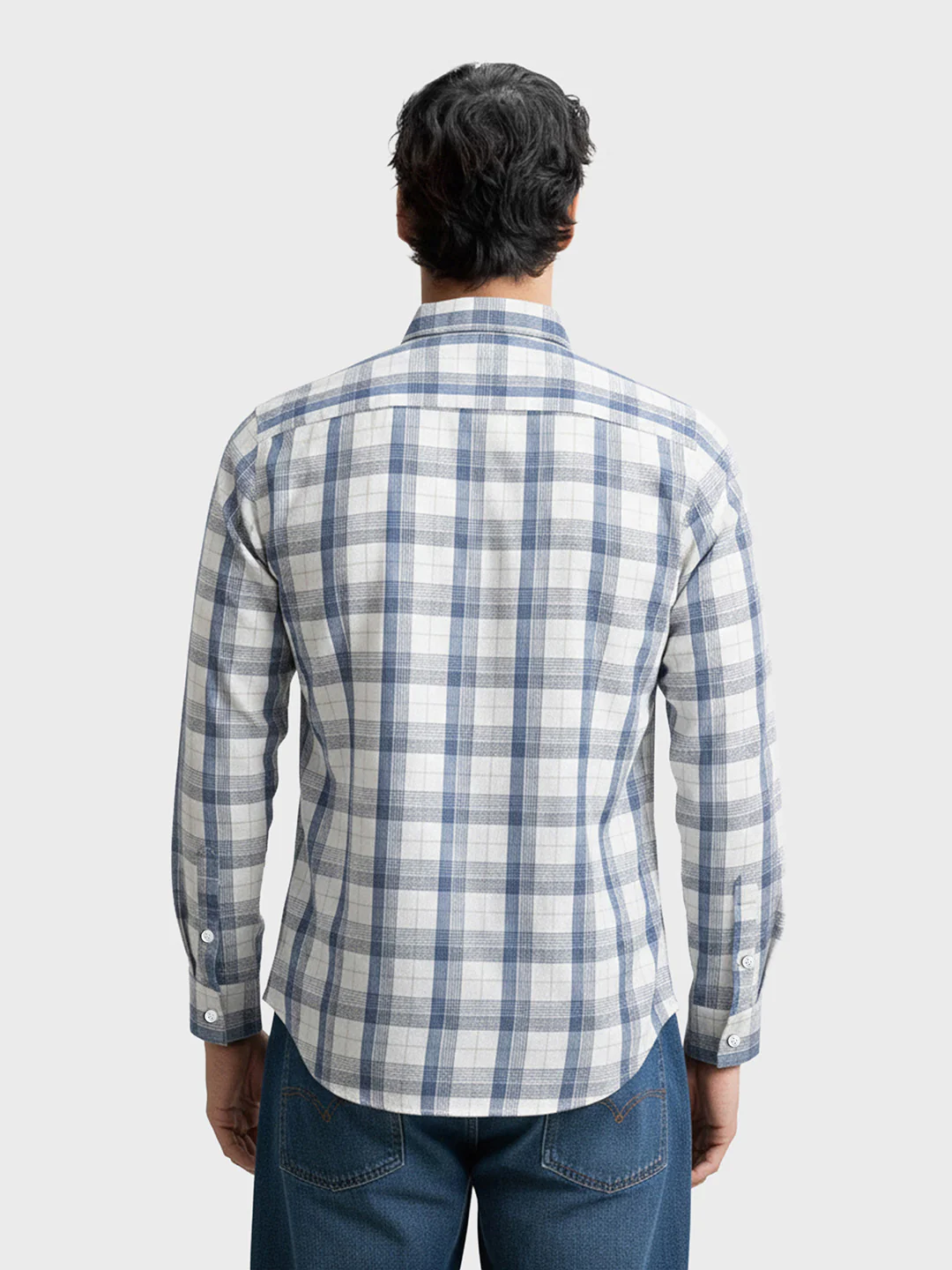 Men's Blue Relaxed Fit Checked Casual Shirt - Image 2