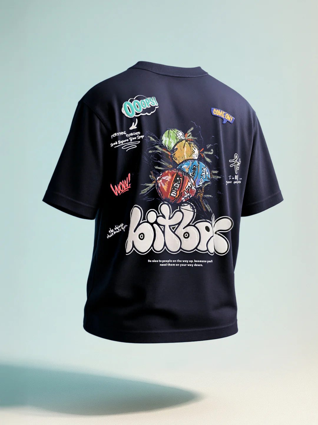 Men's Navy Blue Relaxed Fit Embroided 240 GSM Casual T-Shirt - Image 5