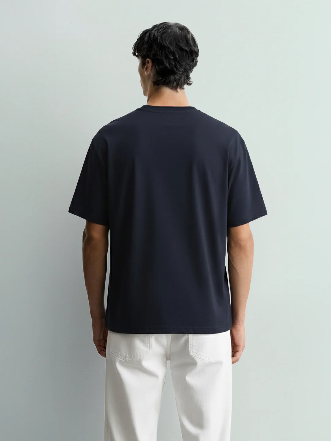 Men's Navy Blue Relaxed Fit Embroided 240 GSM Casual T-Shirt - Image 2