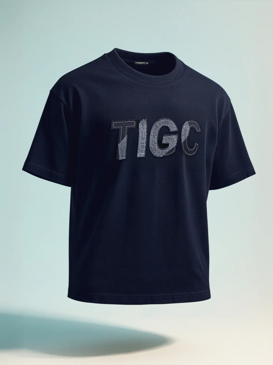 Men's Navy Blue Relaxed Fit Embroided 240 GSM Casual T-Shirt - Image 8
