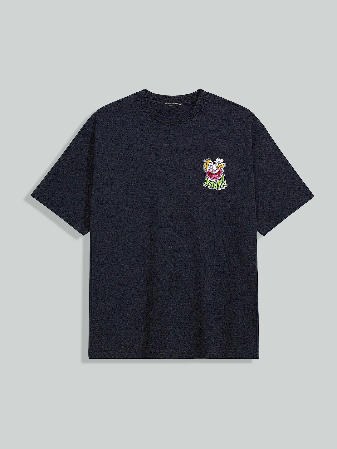 Men's Navy Blue Relaxed Fit Embroided 240 GSM Graphic T-Shirt - Image 3