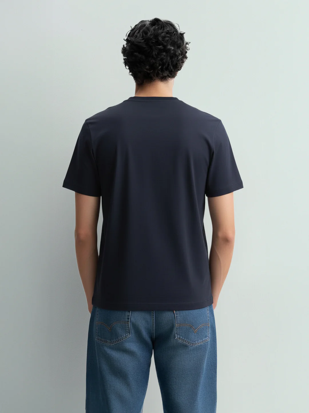 Men's Navy Blue Relaxed Fit Embroided 240 GSM Resort Wear T-Shirt - Image 2