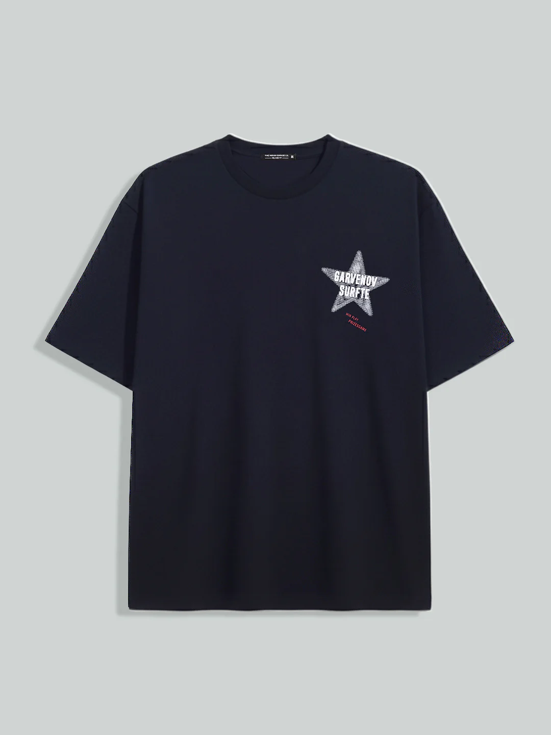 Men's Navy Blue Relaxed Fit Graphic Printed 240 GSM Casual T-Shirt - Image 3