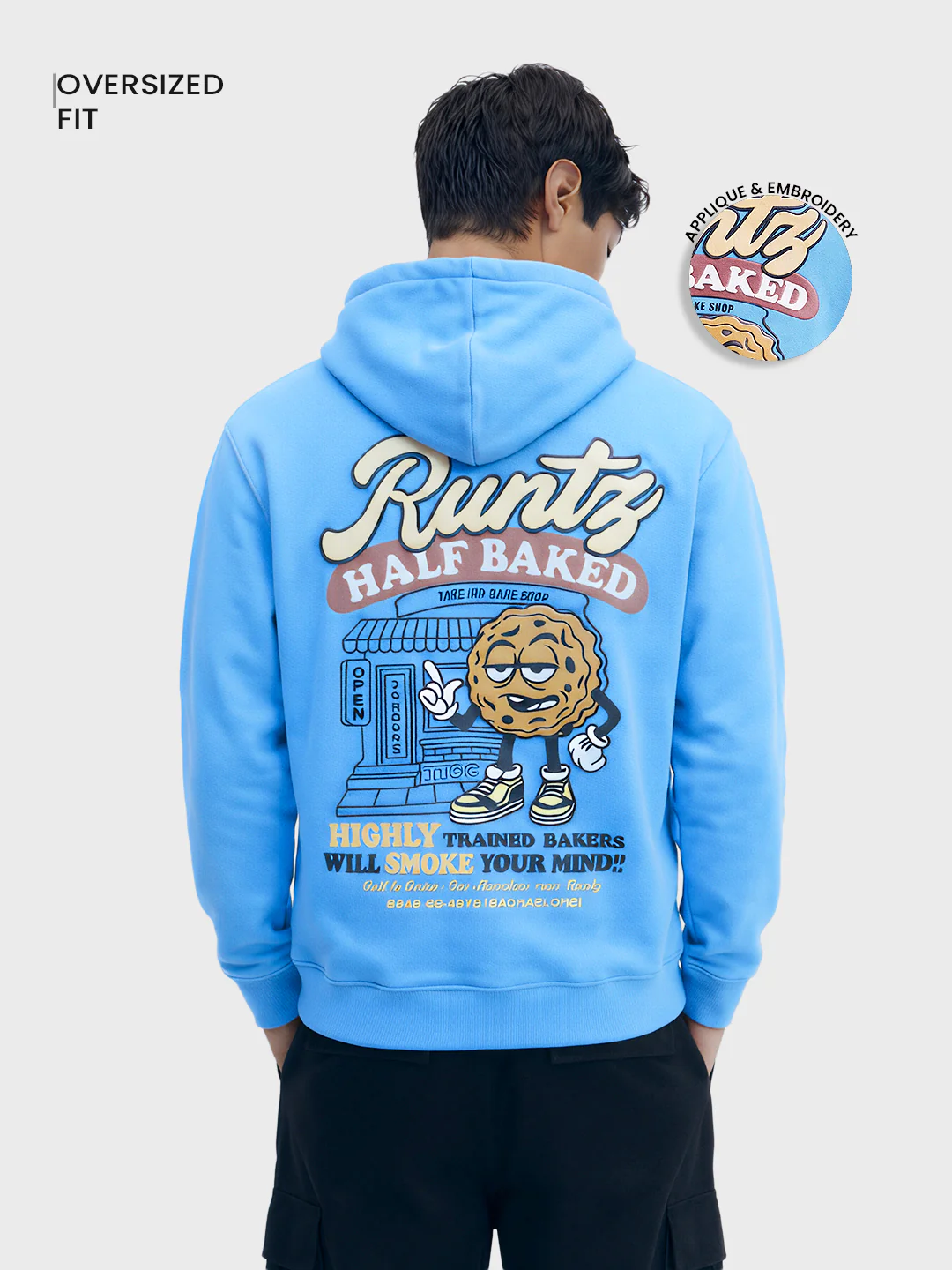 Men's Blue Relaxed Fit Graphic Printed Casual Sweatshirt
