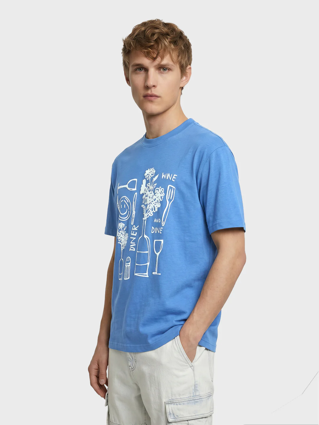 Men's Blue Relaxed Fit Graphic Printed Casual T-Shirt - Image 4