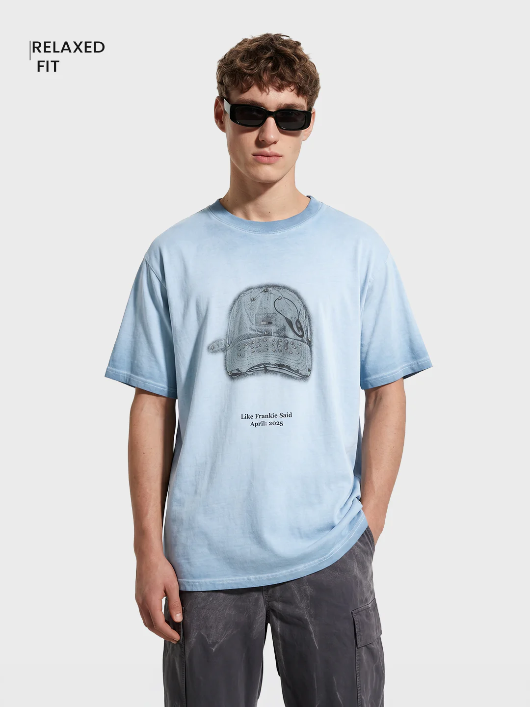 Men's Blue Relaxed Fit Graphic Printed 240 GSM Street Wear T-Shirt - Image 2