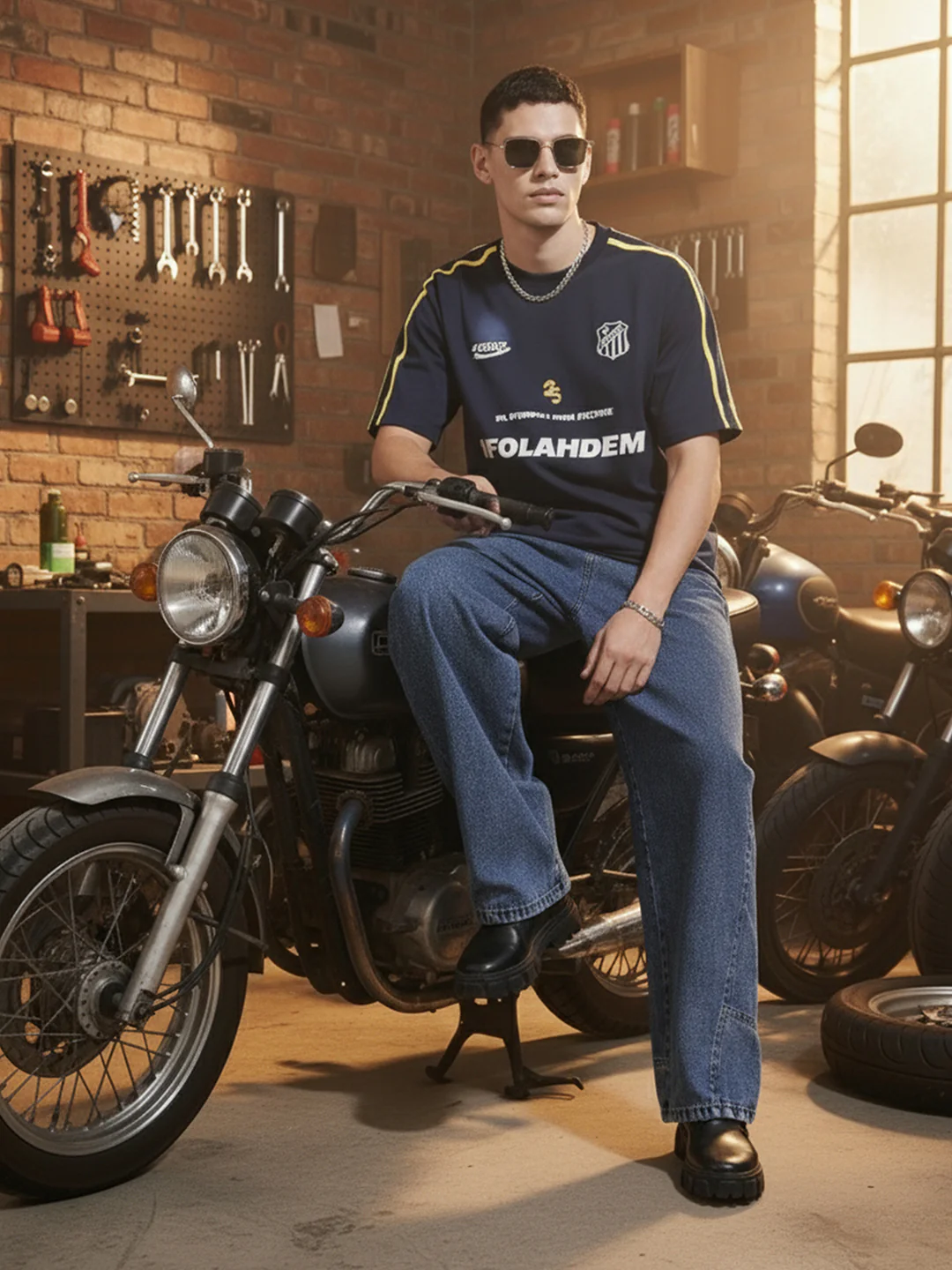Men's Navy Blue Relaxed Fit Graphic Printed 240 GSM Street Wear T-Shirt - Image 4